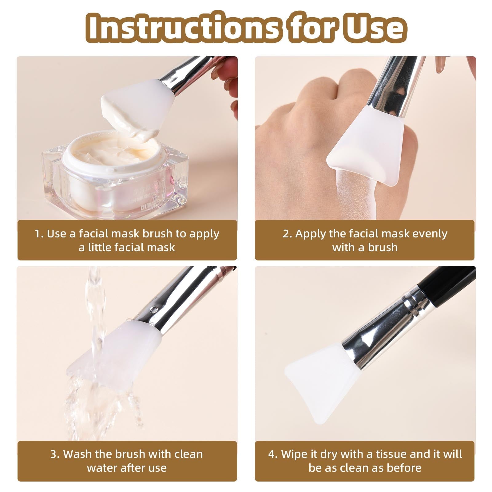 LORMAY 2 Pcs Silicone Face Mask Brush Applicator for Facial Mud, Clay Mask, DIY, Modeling Mask, Body Lotion, and BB CC Cream - Image 5