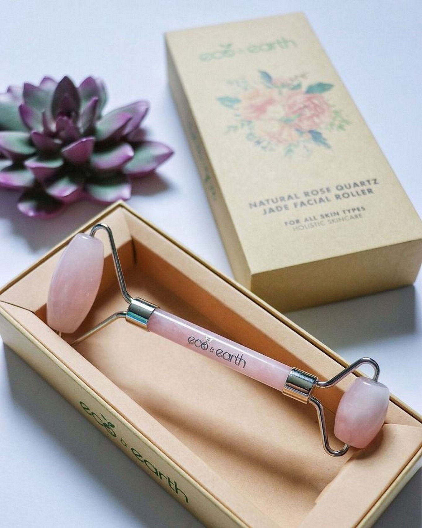 eco & earth Natural Rose Quartz Jade Face Roller - Image 2