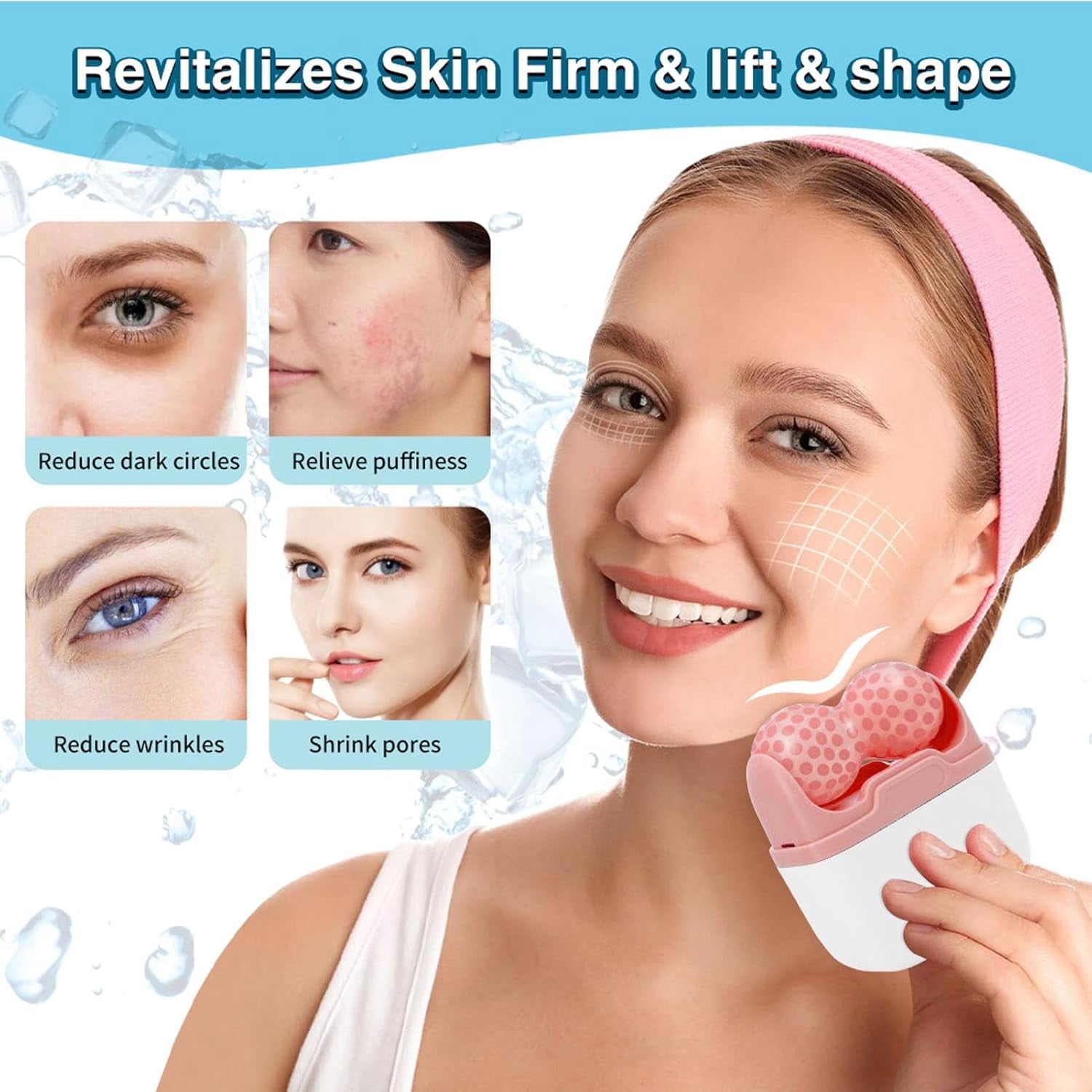 Wiher Ice Roller for Face, 2 in 1 Double Ended Facial Ice Roller Massager for Puffiness, Wrinkle Reduction, Skin Tightening, Pink - Image 3