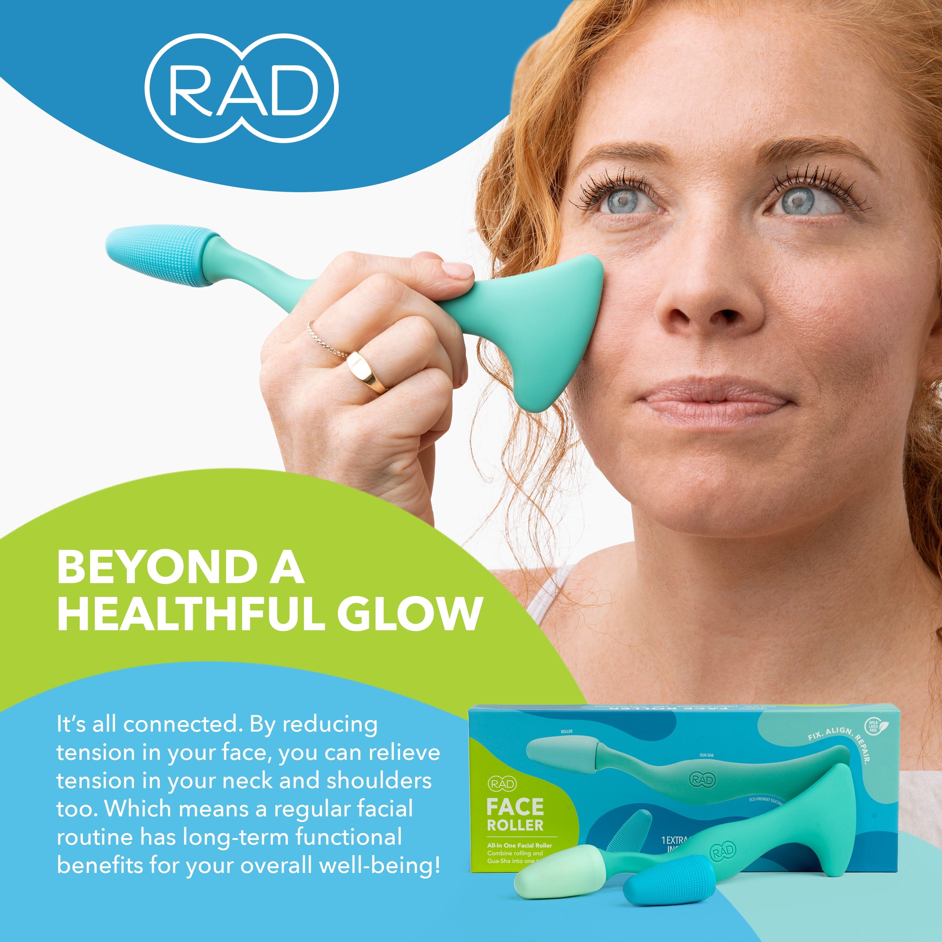 Facial Roller - 2-in-1 Jade Roller & Gua Sha Style Tool, Silicone Handle, skin Care, Rolling & Scraping Massage Therapy - Image 4
