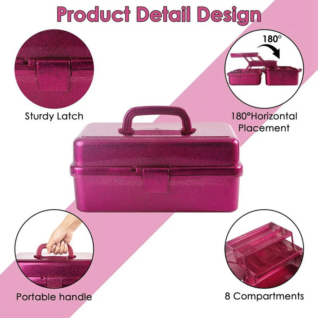 Makeup Organizer with Handle, Stackable Glitter Cosmetic Storage Box, Portable Foldable Beauty Case for Makeup Brushe... - Image 6