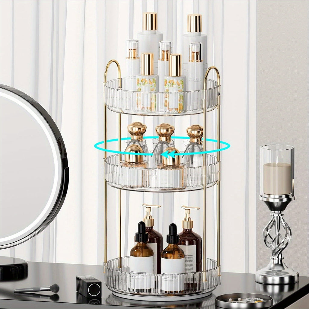 360-Degree Rotating Makeup Storage Unit, 3-Tier Bathroom Countertop Organizer, Spacious Cosmetic Skincare Stand & Rot... - Image 2