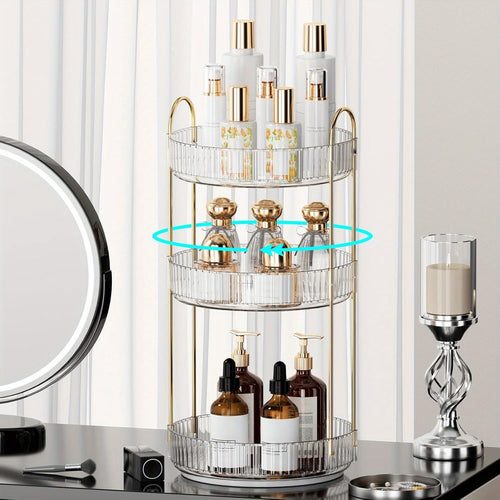 360-Degree Rotating Makeup Storage Unit, 3-Tier Bathroom Countertop Organizer, Spacious Cosmetic Skincare Stand & Rot... - Image 2