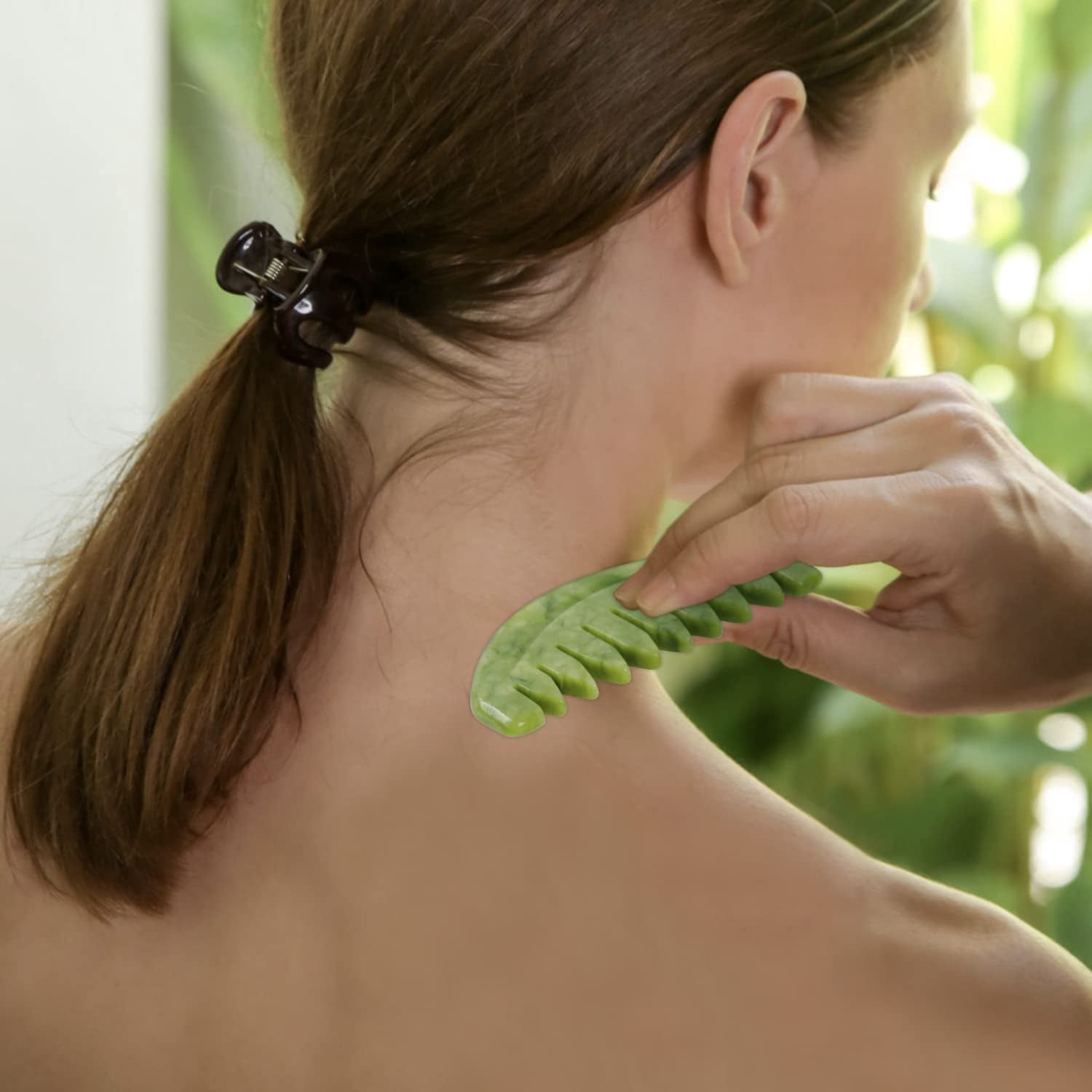 Gua Sha Comb, Natural Jade Stone, Hair Scalp Massage Comb for Head Care Relaxing, Facial GuaSha Massage Tool - Image 4
