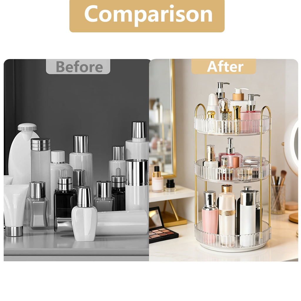 Asnews 360° Rotating Makeup Organizer, 3 Tier Adjustable Perfume Organizer for Dresser, Multi-Function Spinning Cosmetics Skincare Storage f - Image 5