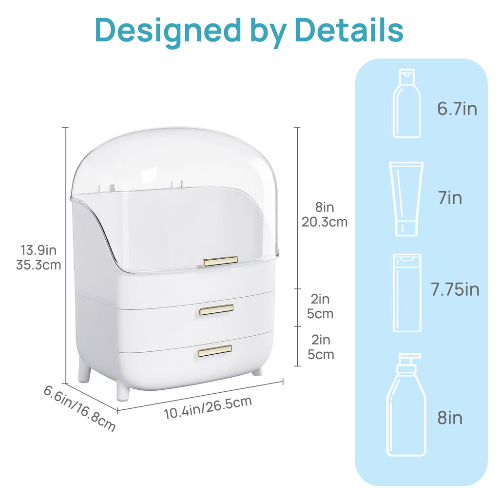 3-Tier Makeup Organizer with Drawers and Lid, Waterproof & Dustproof Skincare Organizers for Vanity and Bathroom Coun... - Image 3