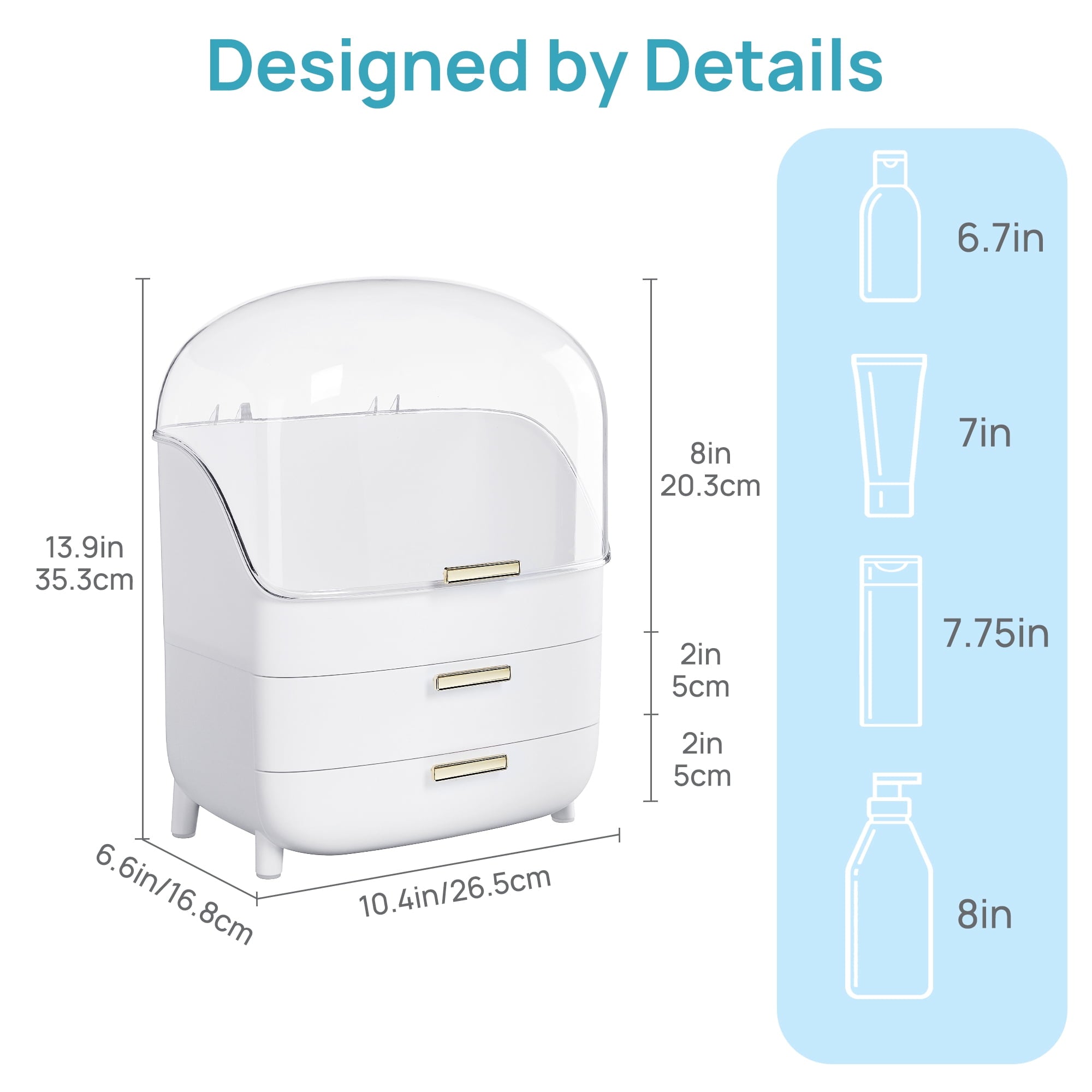3-Tier Makeup Organizer with Drawers and Lid, Waterproof & Dustproof Skincare Organizers for Vanity and Bathroom Coun... - Image 3