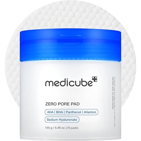 Click to see full view medicube Toner Pads Zero Pore Pad 2.0 | Dual-Textured Facial Pad for Exfoliation and Pore Care with 4.5% AHA Lactic Acid, 0.45% BHA Salicylic Acid | Ideal for All, Korean Skin Care, 70 Pads (1 Pack)