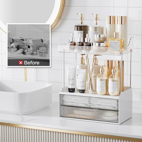 2-tier Vanity Organizer, Delamu Bathroom Countertop Organizer 2 Drawers, Multi-Purpose Makeup Organizer Countertop Cosmetics, Clear - Image 2