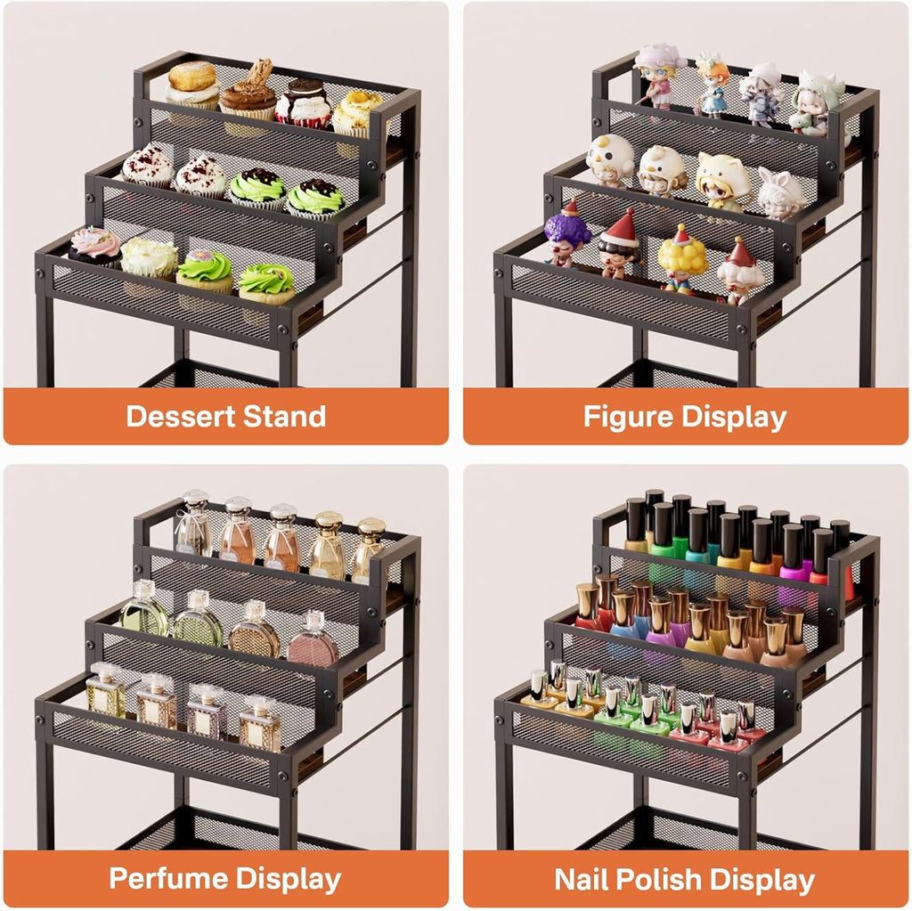 Display Riser Stand Perfume Cologne Organizer, Rolling Makeup Storage Cart with Fabric Drawers, Floor Vanity Cosmetic... - Image 4