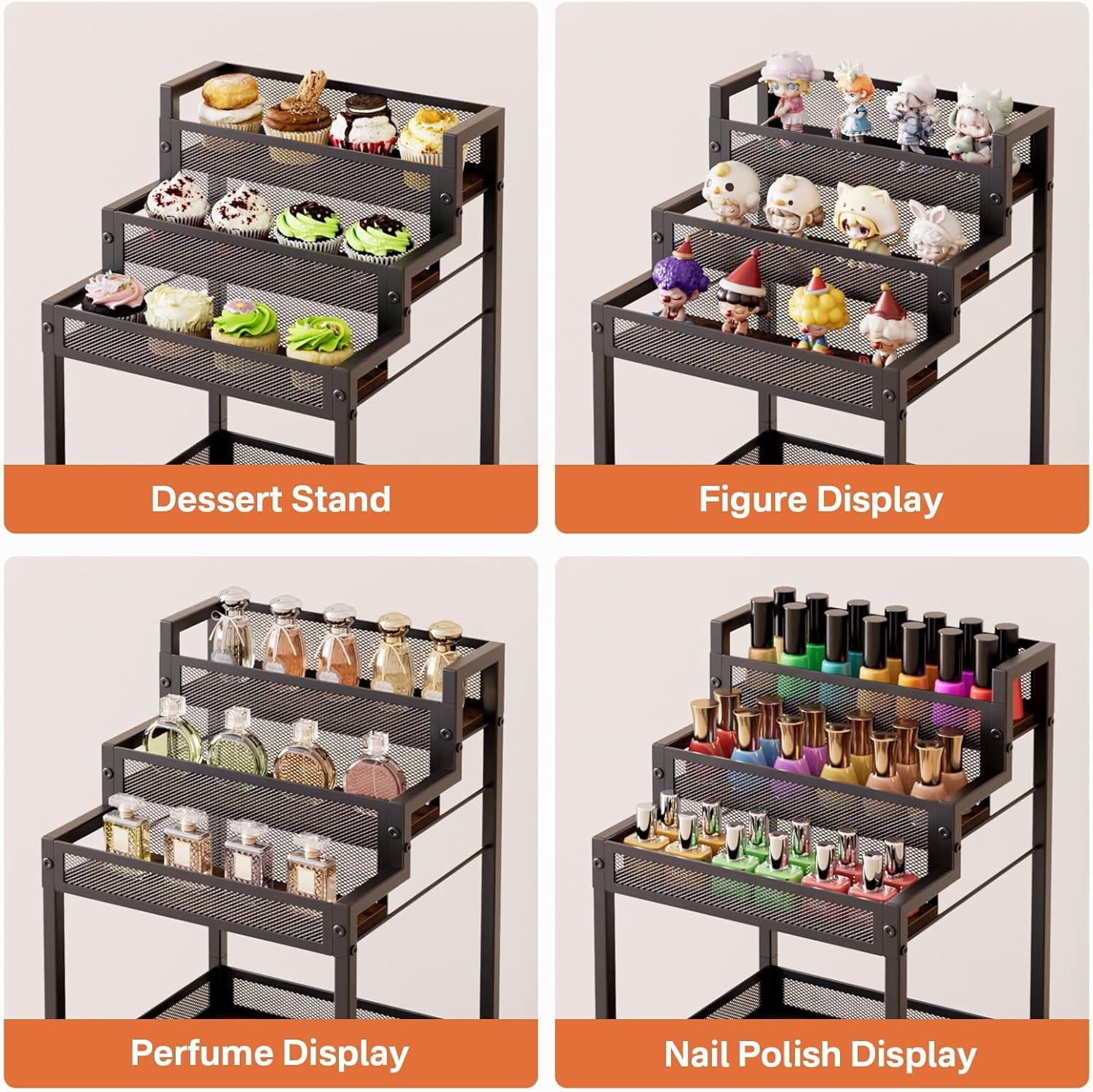 Display Riser Stand Perfume Cologne Organizer, Rolling Makeup Storage Cart with Fabric Drawers, Floor Vanity Cosmetic... - Image 4
