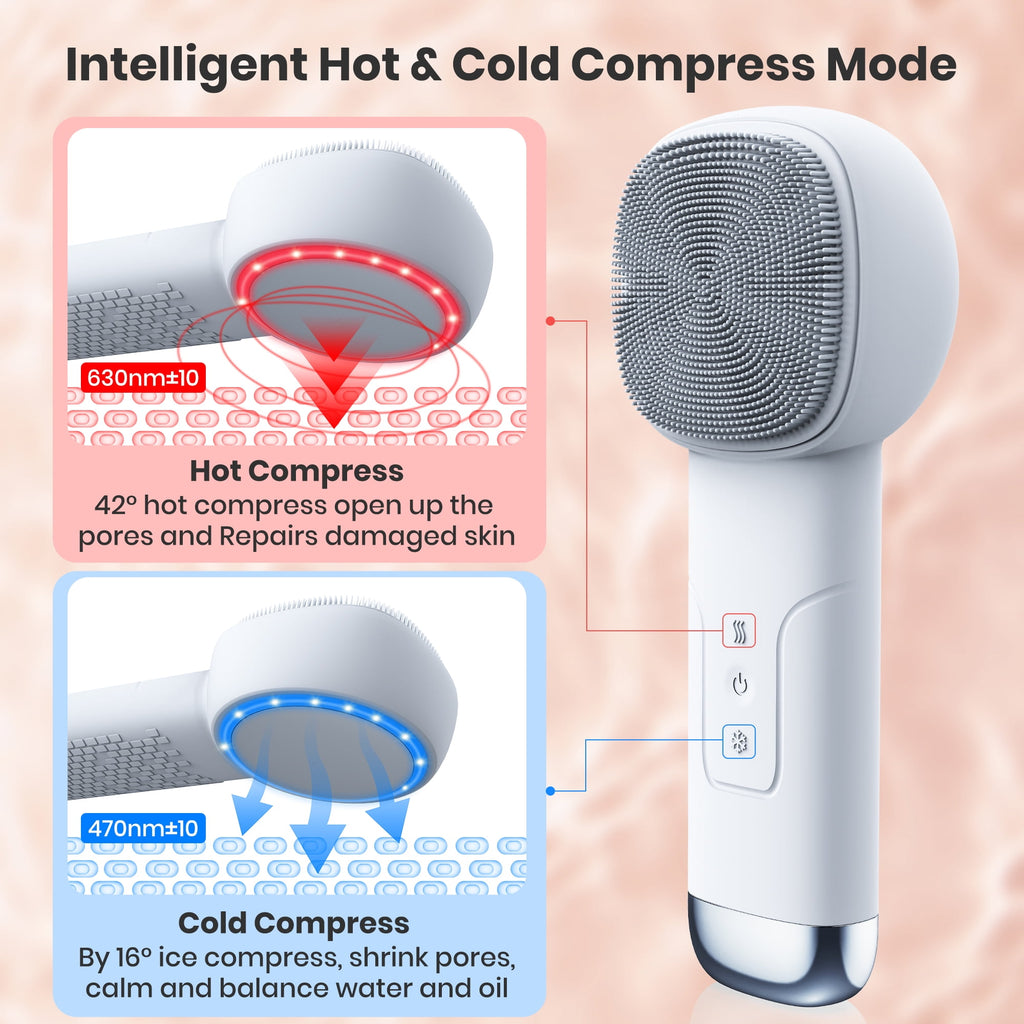Facial Cleansing Brush, Silicone Face Scrubber, Electric Face Brushes for Cleansing with Vibration, Hot and Cold Comp... - Image 5
