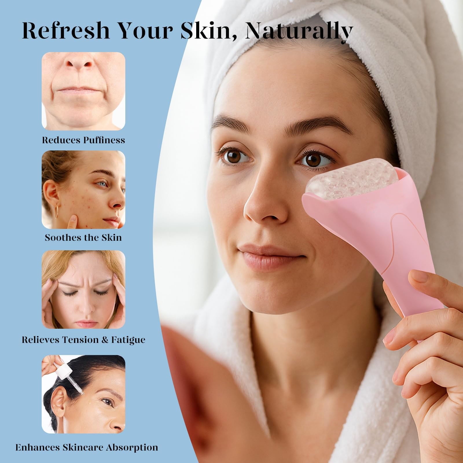 Ice Roller for Face and Gua Sha Facial Tool Set, Ice Face Roller Reduces Puffiness Relieves Migraines Skin Care Tools... - Image 3