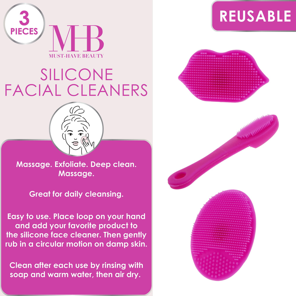 3pc Silicone Facial Cleaners Kit - Face Wand, Lip Scrubber, Pore Cleanser | Reusable Facial Tools for Gentle Daily Cl... - Image 3