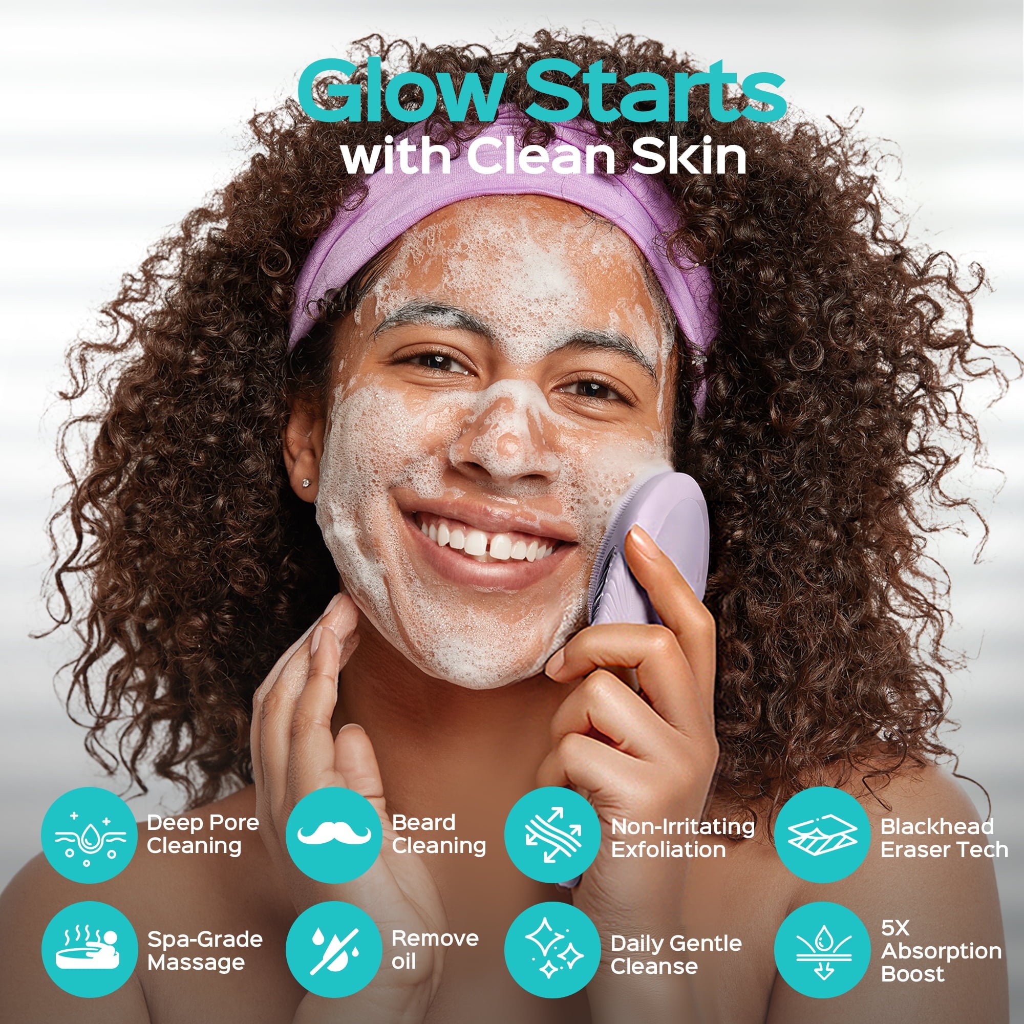 COSLUS Facial Cleansing Brush,Face Scrubber,Silicone Face Wash Brush,5 Cleansing Modes,Electric Deep Cleaning for Men Women - Image 5