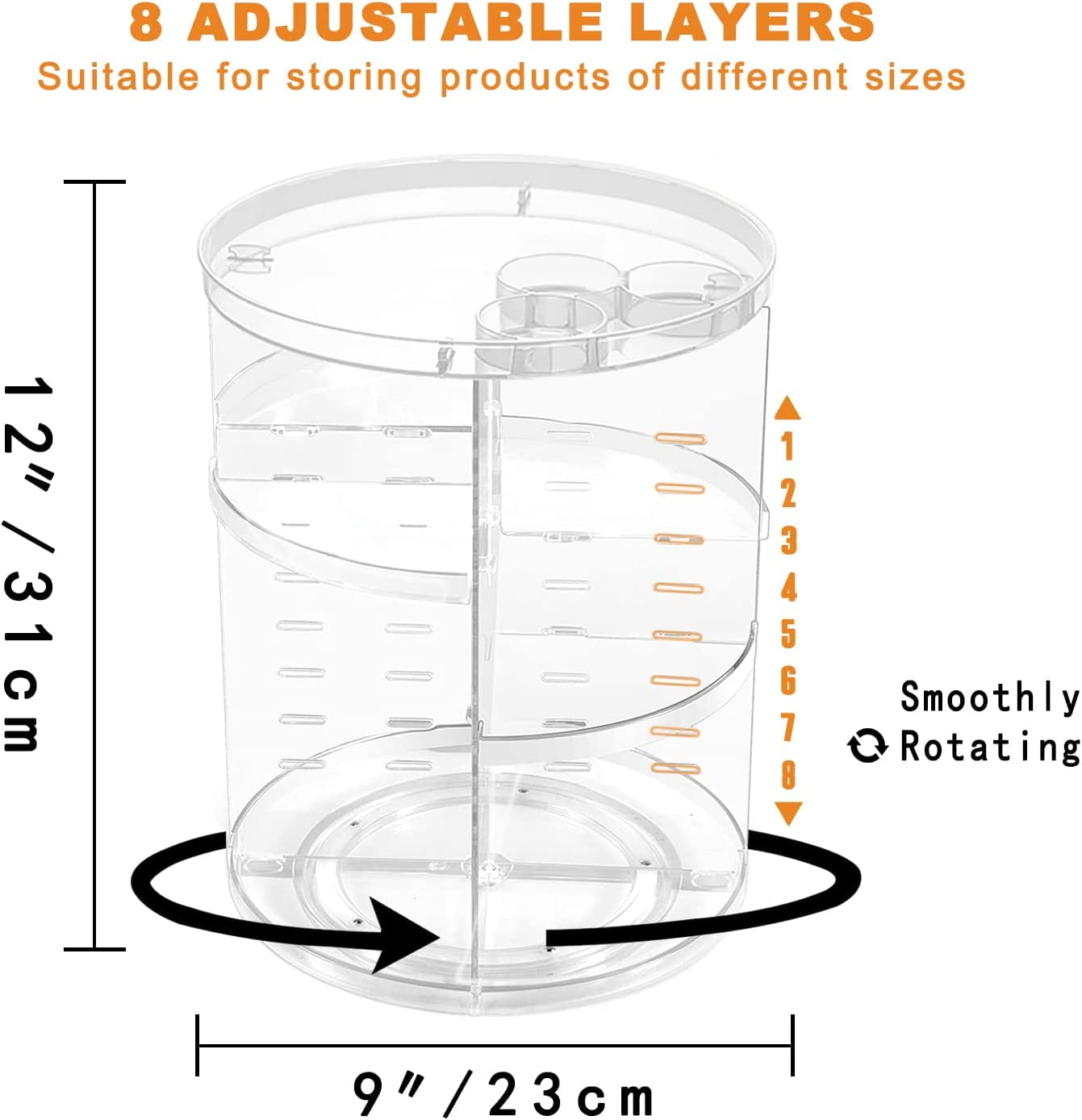 Rotating Makeup Organizer, DIY 8 Adjustable Layers Spinning Skincare Organizer, Cosmetic Display Case with Brush Hold... - Image 3