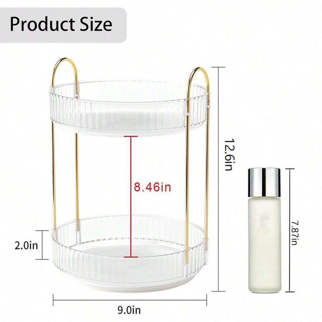 360 Rotating Makeup Organizer And Storage for Vanity Countertop 2 Tiers, High Capacity Cosmetic Skincare Perfume Orga... - Image 2