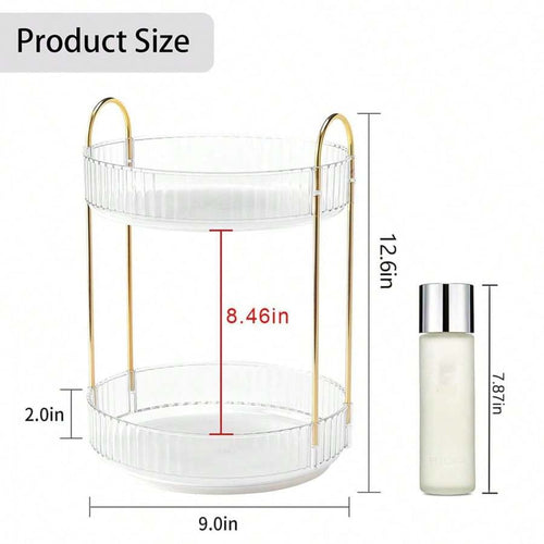 360 Rotating Makeup Organizer And Storage for Vanity Countertop 2 Tiers, High Capacity Cosmetic Skincare Perfume Orga... - Image 2