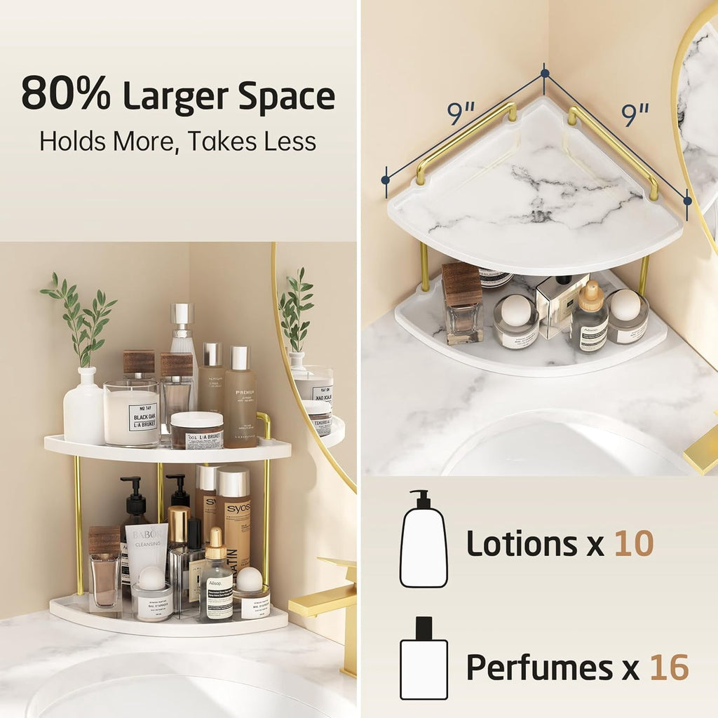 Marble Pattern Bathroom Corner Countertop Organizer, 2-Tier Ceramic Corner Counter Shelf, Vanity Skincare Perfume Org... - Image 6