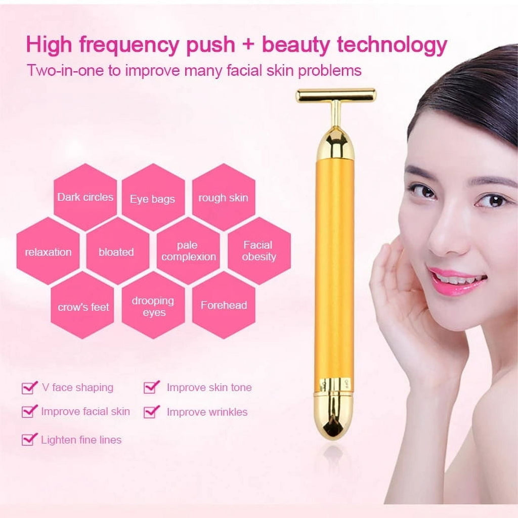 24K Gold T Beauty Roller Energy Roller Electric Face-lifting Facial Massage Beauty Tools Waterproof Vibrating Face Ca... - Image 3