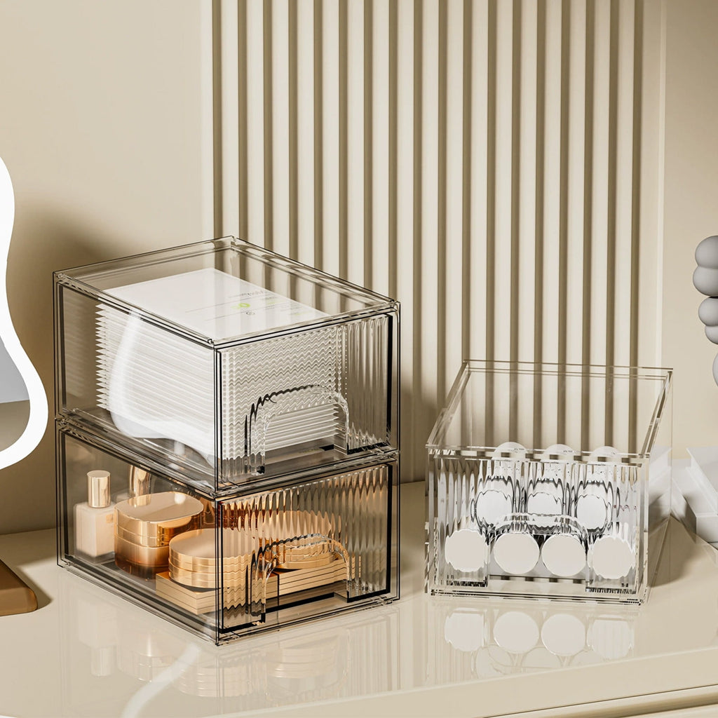CCMAOLU Acrylic Drawer Organizer, 3-Compartment Clear Storage Drawer for Makeup, Skincare, Eyeshadow Palettes, Bottles | Stackable Vanity, D - Image 5