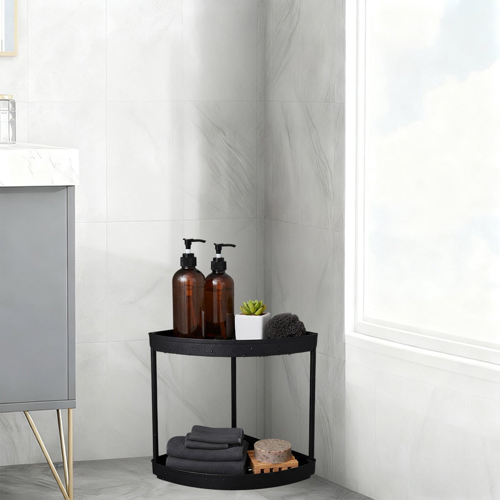 Corner Bathroom Counter Organizer, 2 Tier Bathroom Shelf, Vanity Skincare Storage for Toiletries Decor, Makeup, Dresser - Image 5