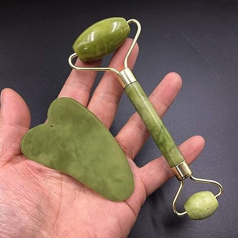 Facial Massager Jade Roller & Gua Sha Tool Natural Himalayan Stone for Face Neck Healing Skin Wrinkles & Serum Applic... - Image 4