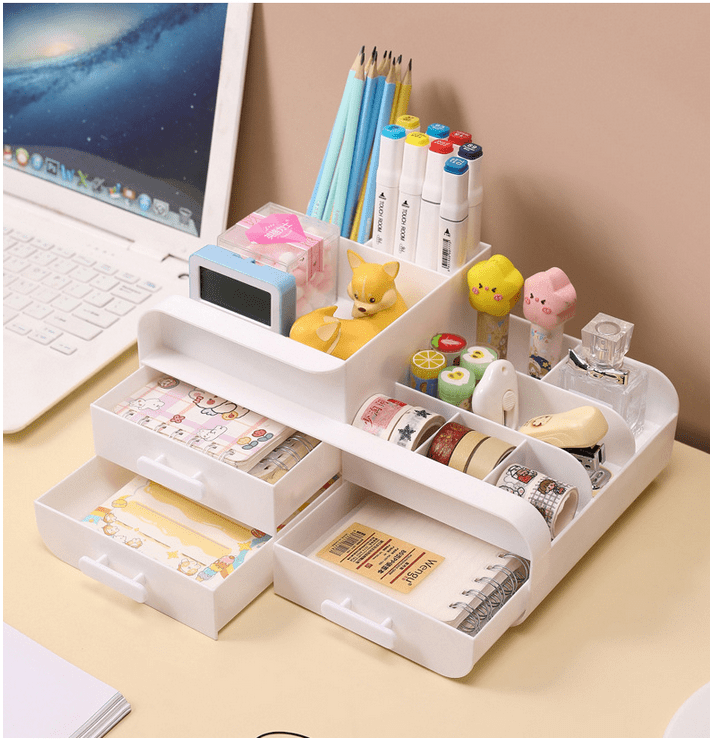 White Makeup Organizer for Vanity,Large Plastic Skincare Organizers With Drawers,Bathroom Counter Organizer Cosmetic ... - Image 3