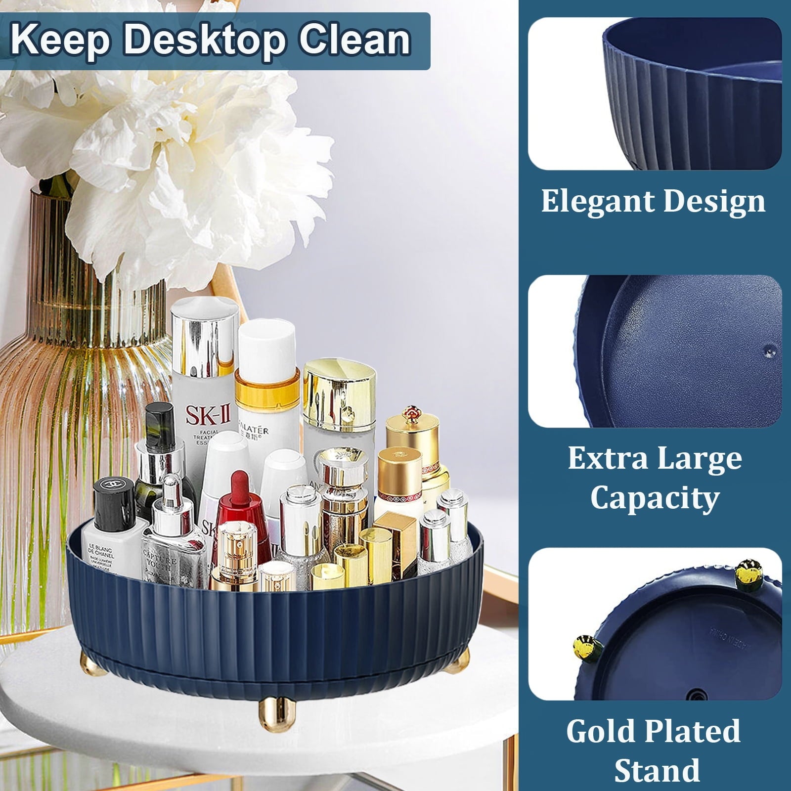 Makeup Perfume Organizer, 360 Degree Rotating Skincare Organizer Large Capacity Cosmetic Desk Spinning Storage Lotion... - Image 3