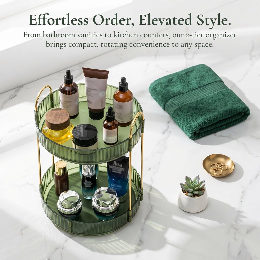 Acrylic Rotating Makeup Organizer 2-tier, Multi-function Lazy Susan Bathroom Counter Organizer, Storage Cosmetic, Skincare, Perfume for Bedr - Image 2