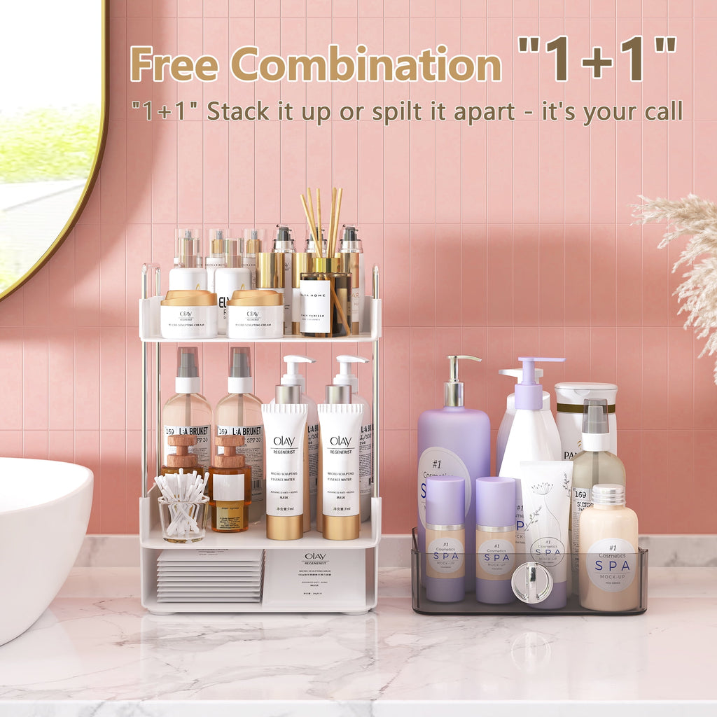 2 Tier Bathroom Counter Organizer, Multi-Purpose Makeup Organizer Countertop for Vanity Bedroom Bathroom Kitchen, White - Image 6