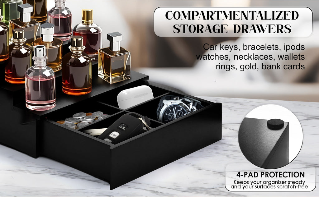 TOPNOTCHTIMBER Wooden Perfume Organizer, Black Pine Perfume Shelf, Multi-Purpose Storage for Makeup, Skincare, Jewelry, Bathroom Vanity - Image 3