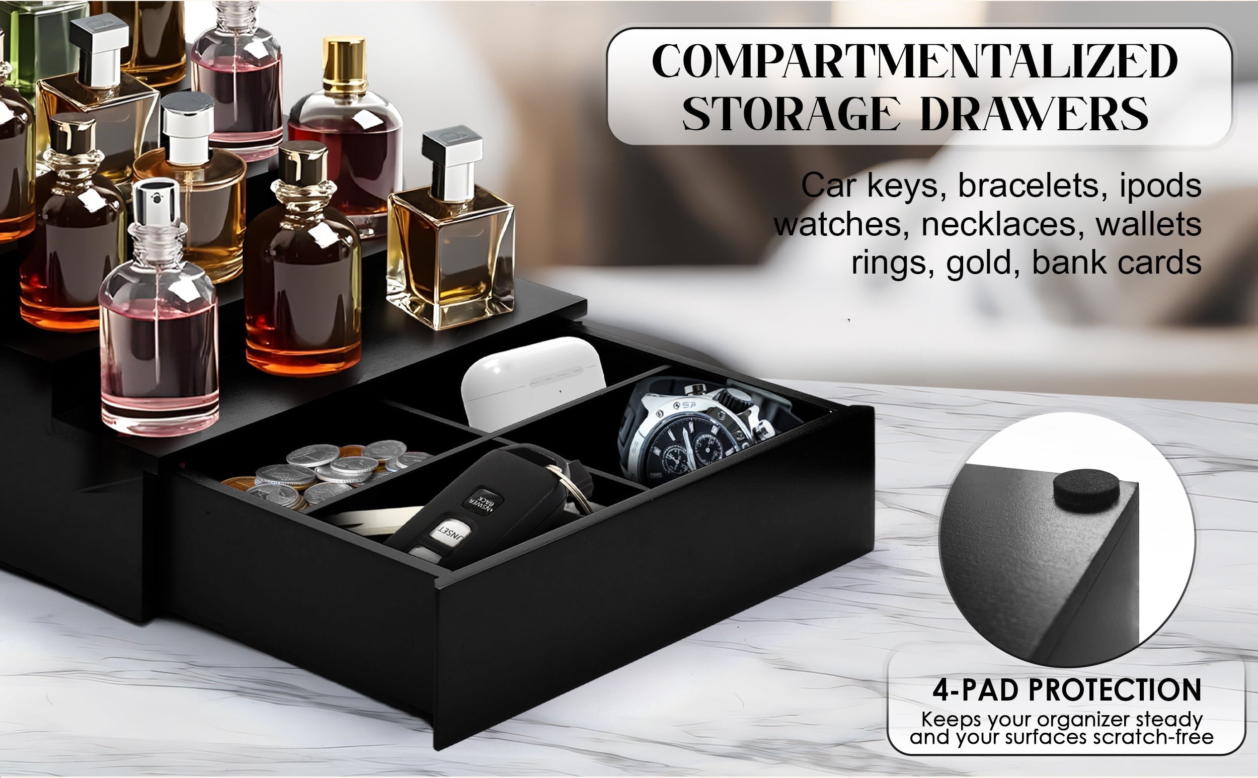 TOPNOTCHTIMBER Wooden Perfume Organizer, Black Pine Perfume Shelf, Multi-Purpose Storage for Makeup, Skincare, Jewelry, Bathroom Vanity - Image 3