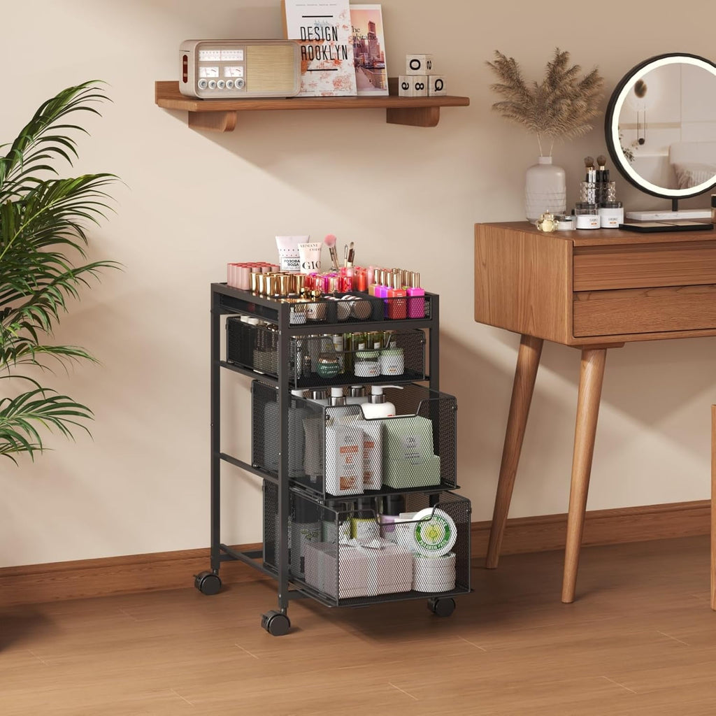 Heavy Duty Metal Rolling Makeup Cart Organizer with 3 Drawers, Premium Skincare Storage Utility Cart with DIY Divider... - Image 4