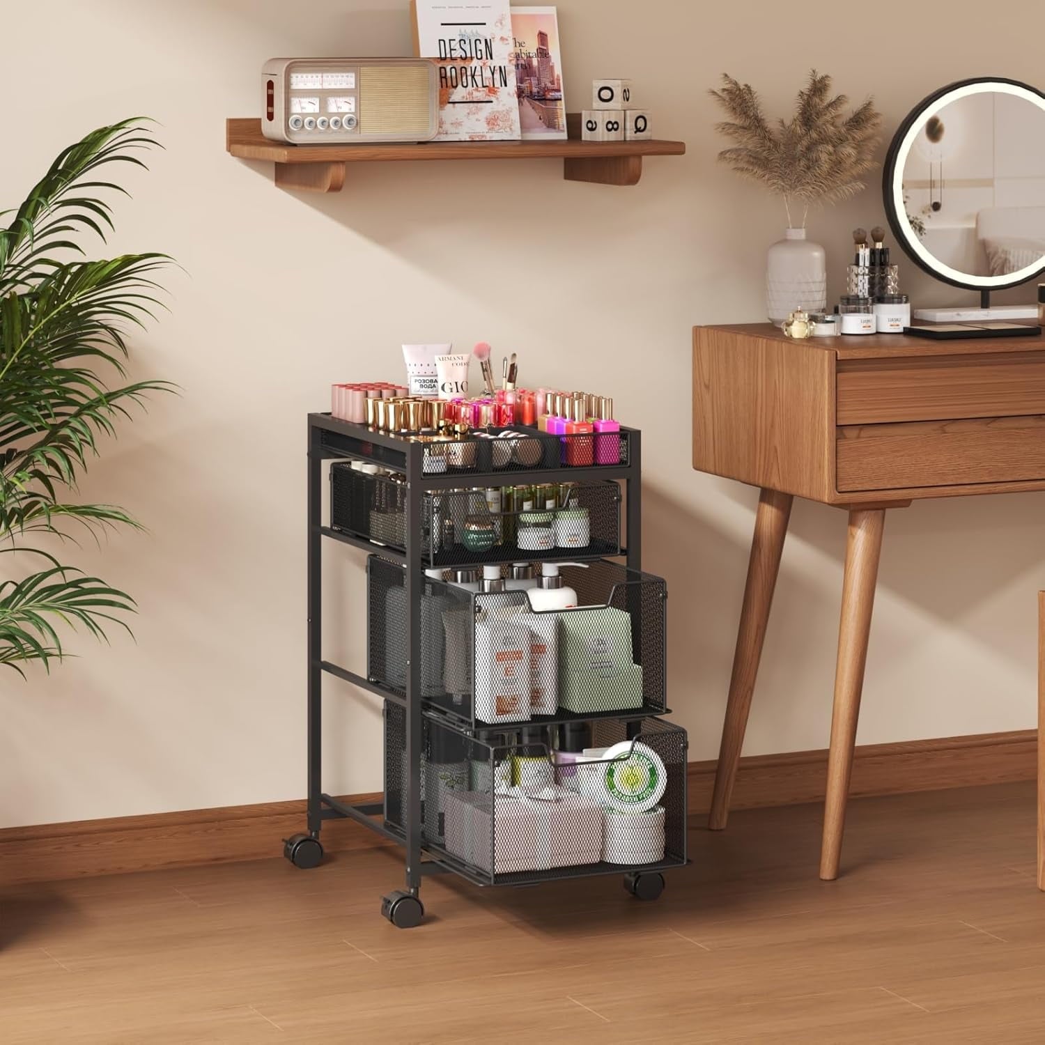 Heavy Duty Metal Rolling Makeup Cart Organizer with 3 Drawers, Premium Skincare Storage Utility Cart with DIY Divider... - Image 4