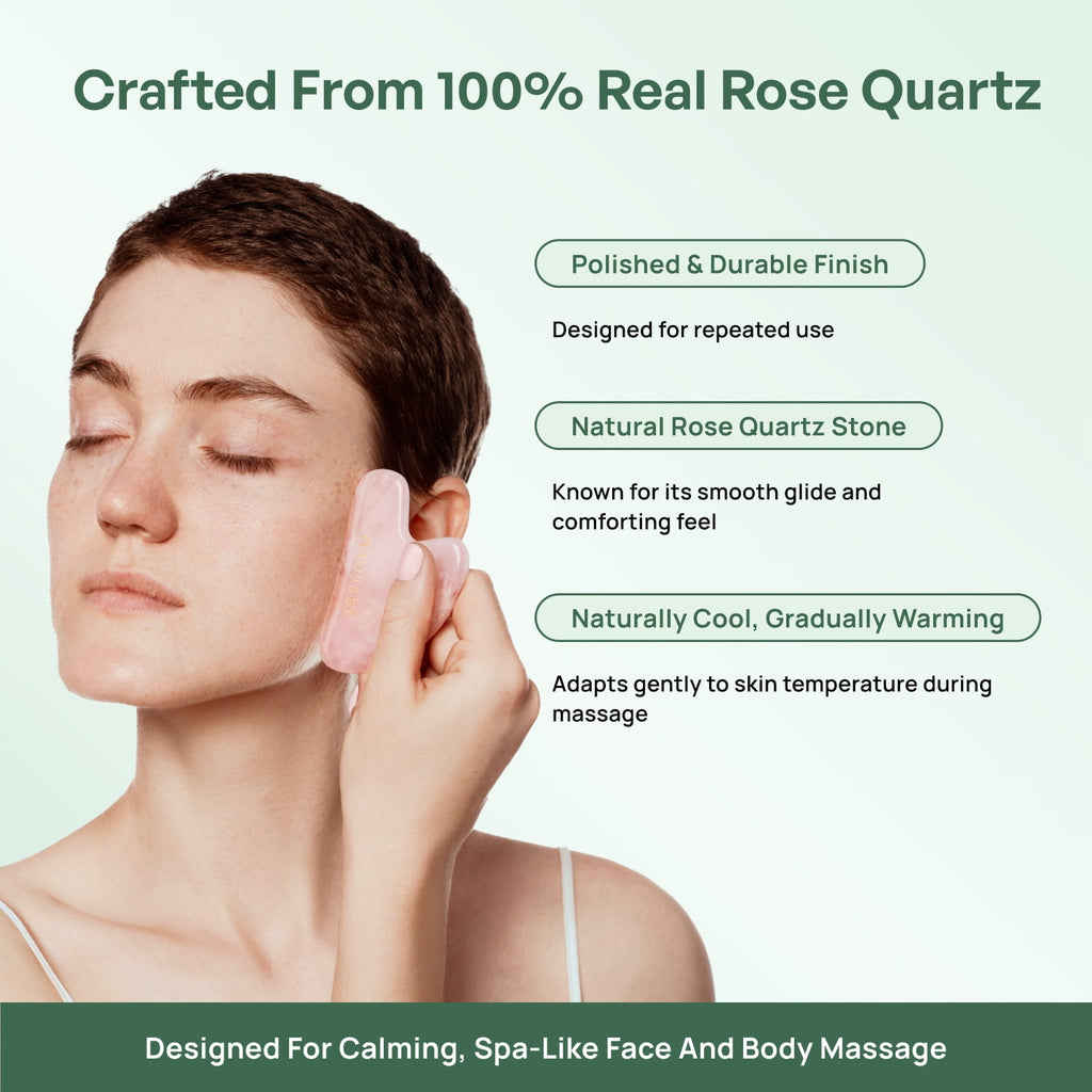 Rose Quartz Gua Sha, Anti-Aging Face Massager & Jawline Shaper - Image 3