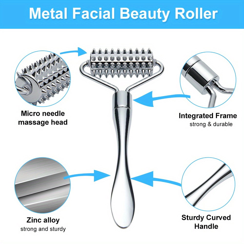 *Zinc alloy facial massage roller | Double-sided Skin Care Tool with Needle and Smooth Roller | Multi-purpose for fac... - Image 4