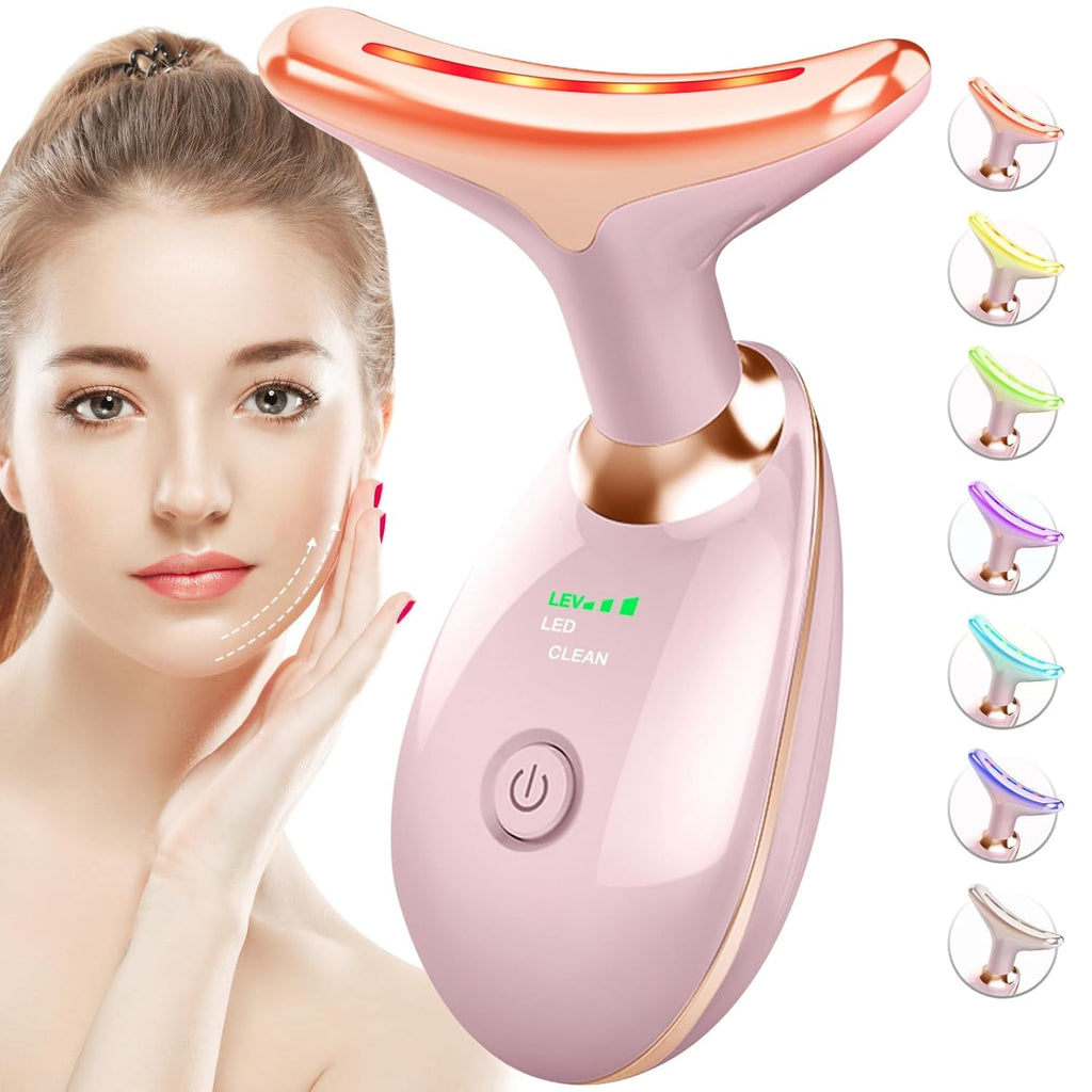 Red-Light-Therapy-for-Face-and-Neck, 7 Color Face Massager Tool for Wrinkles, Double Chin, Vibrating Facial Massager ... - Image 2