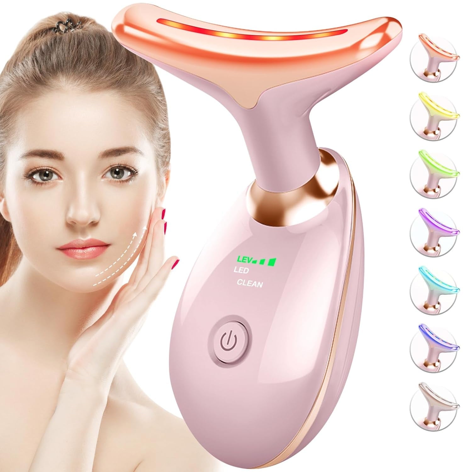 Red-Light-Therapy-for-Face-and-Neck, 7 Color Face Massager Tool for Wrinkles, Double Chin, Vibrating Facial Massager ... - Image 2