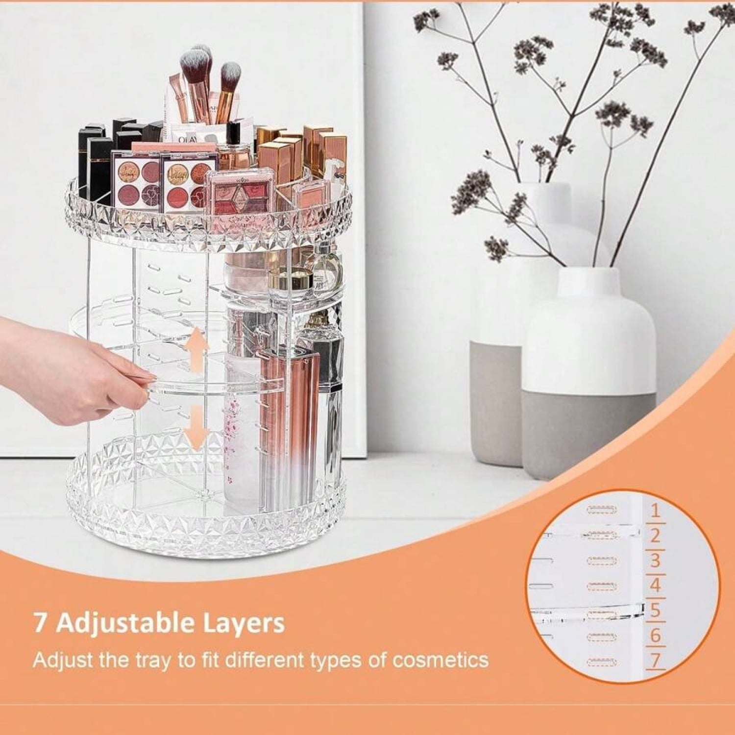 Rotating Makeup Organizer, 360 ° Spinning Skincare Organizers, For Dresser Bathroom, Medium, Clear - Image 4