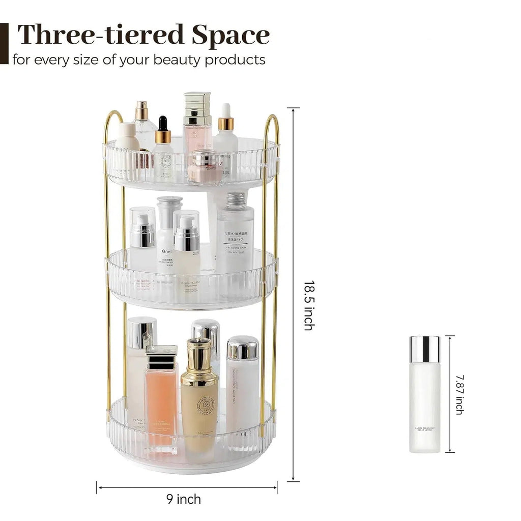 RYLZX 360Rotating Makeup Organizer for Vanity, 3 Tier Perfume Skincare Organizers and Storage for Bathroom Countertop, Clear Spinning Counte - Image 3