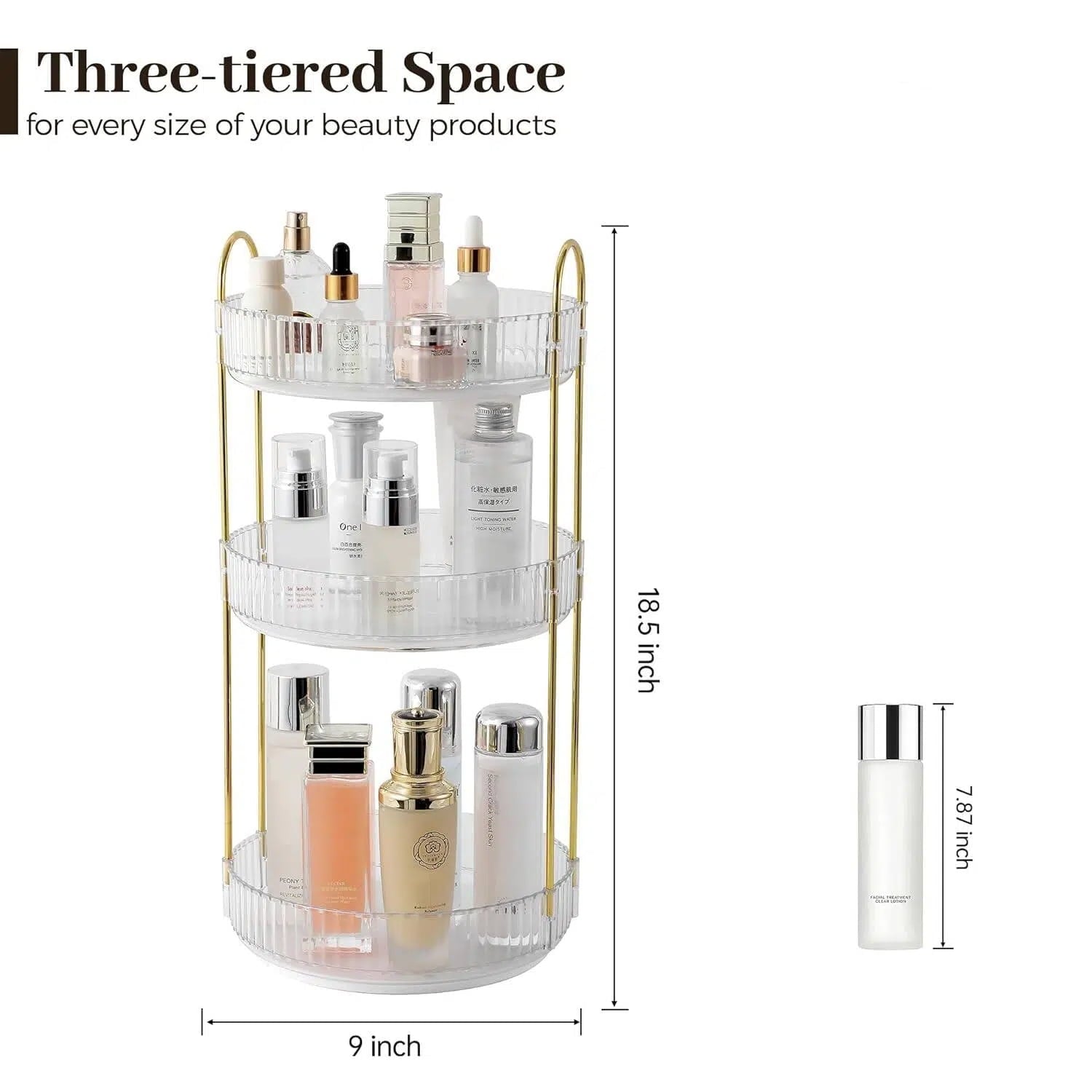 RYLZX 360Rotating Makeup Organizer for Vanity, 3 Tier Perfume Skincare Organizers and Storage for Bathroom Countertop, Clear Spinning Counte - Image 3