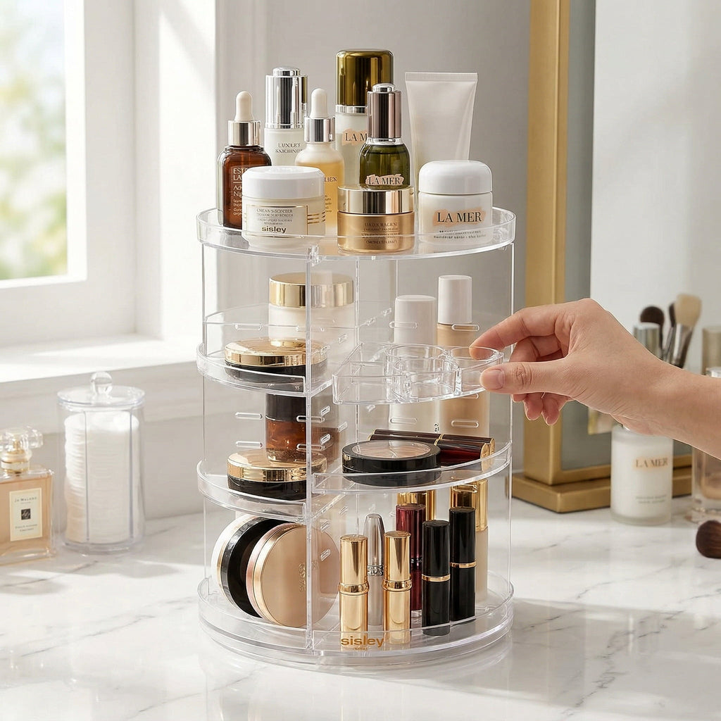 8 Adjustable Layers Spinning Skincare , Cosmetic Display Case with Brush Holder Perfume Tray, Multi-Function Storage ... - Image 3