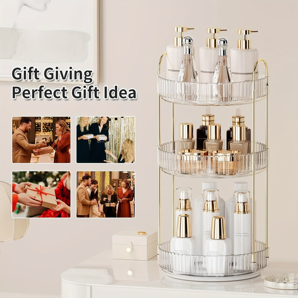 360-Degree Rotating Makeup Storage Unit, 3-Tier Bathroom Countertop Organizer, Spacious Cosmetic Skincare Stand & Rot... - Image 6