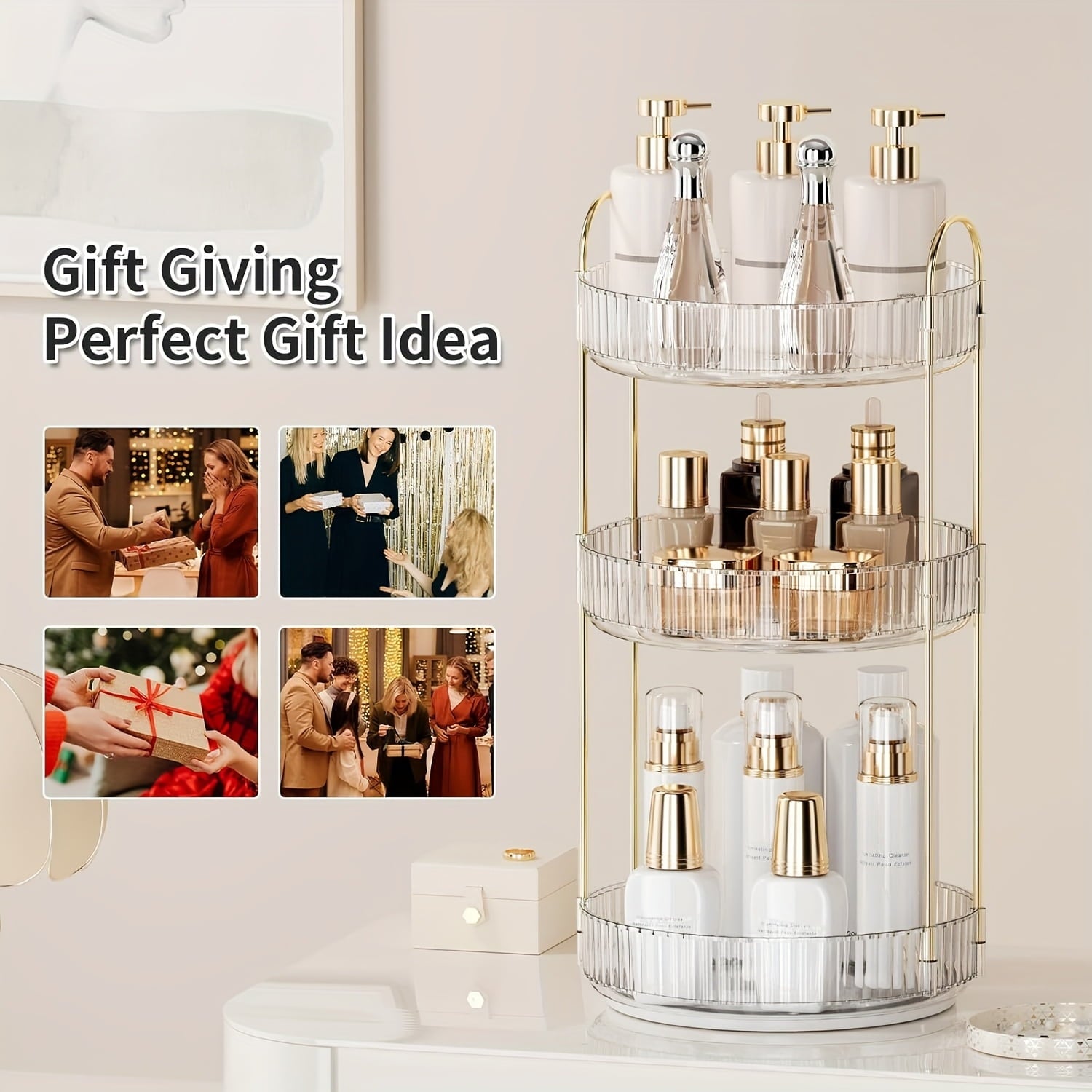360-Degree Rotating Makeup Storage Unit, 3-Tier Bathroom Countertop Organizer, Spacious Cosmetic Skincare Stand & Rot... - Image 6