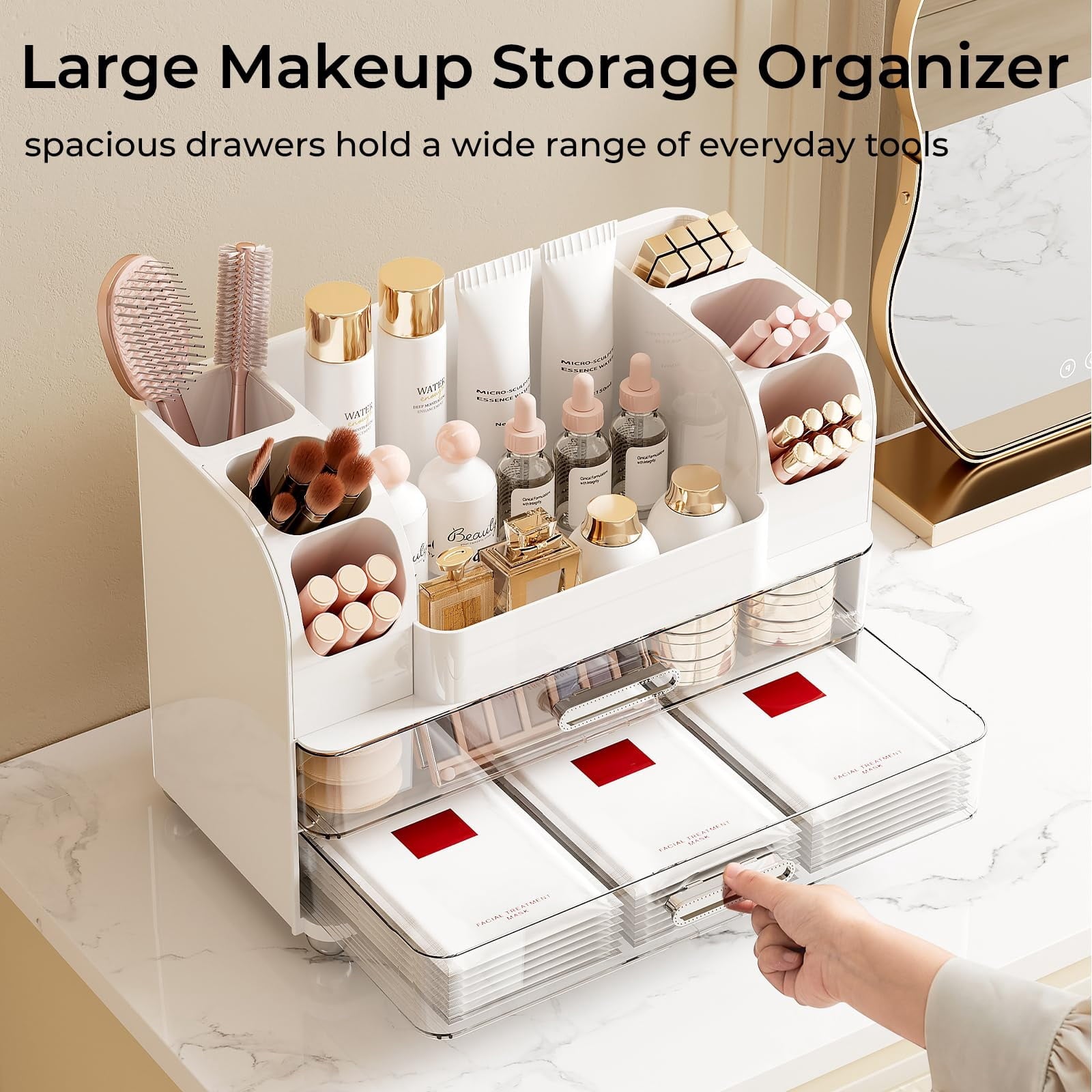 Makeup Organizer for Vanity with 2 Large Drawers & Brush Holder, Countertop Cosmetic Storage for Bathroom & Dresser, ... - Image 3