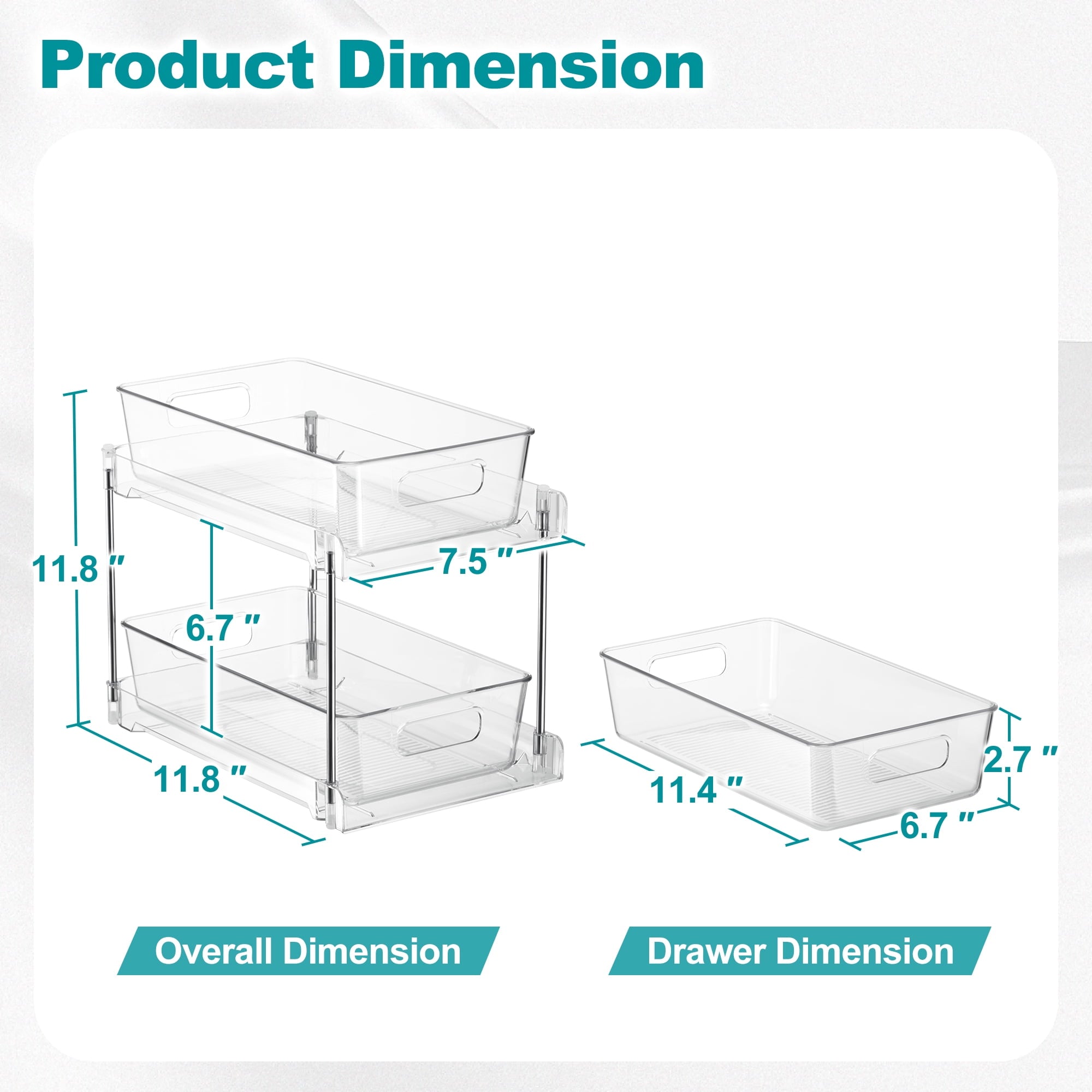 Sorbus 2-Tier Pull-Out Vanity Organizer, 2-Pack Clear Makeup & Skincare Storage Drawers - Image 4