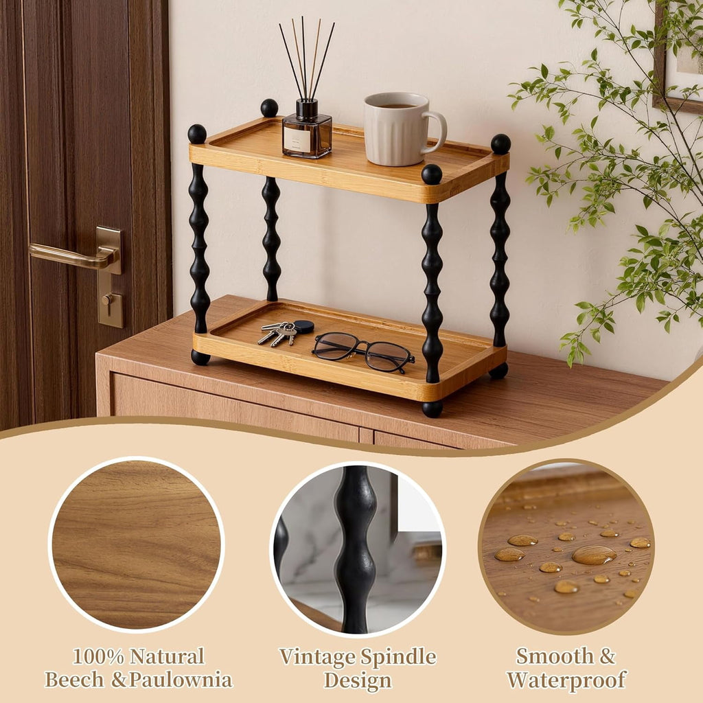 2-Tier Bathroom Counter Organizer , Wood Countertop Organizer for Storage, Skincare Organizers for Vanity, Counter Sh... - Image 2