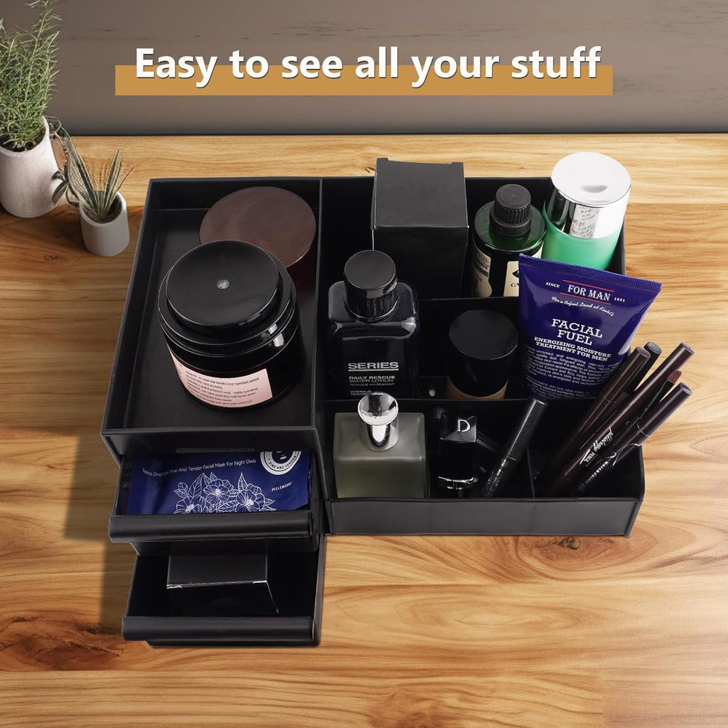 Black Organizer with Drawers - Large Mens Countertop Storage Box for Cologne, Skincare, Makeup, Perfume - Dresser Org... - Image 2