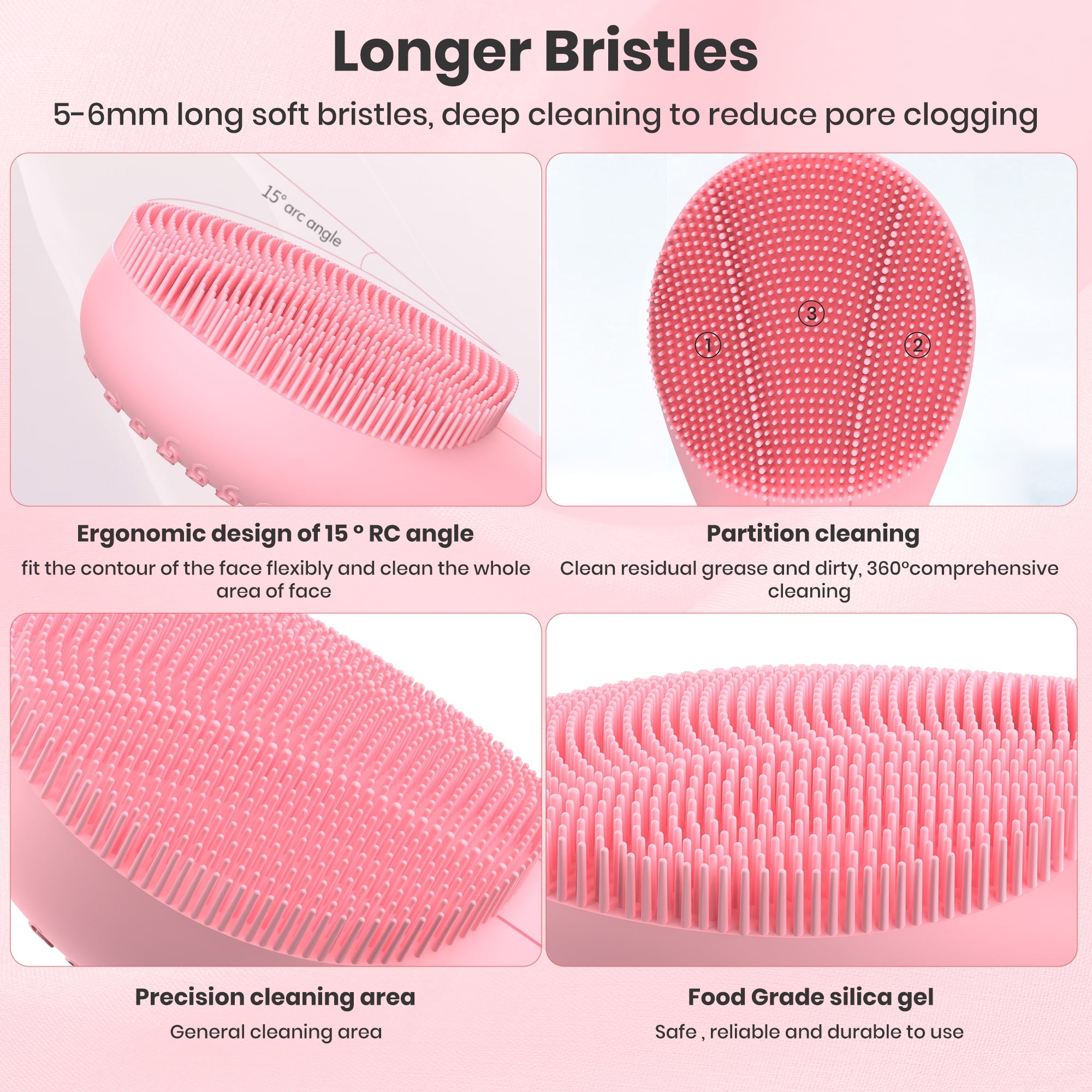 Facial Cleansing Brush, Electric Sonic Face Brush for All Skin Types, Waterproof Rechargeable Silicone Facial Scrubbe... - Image 4